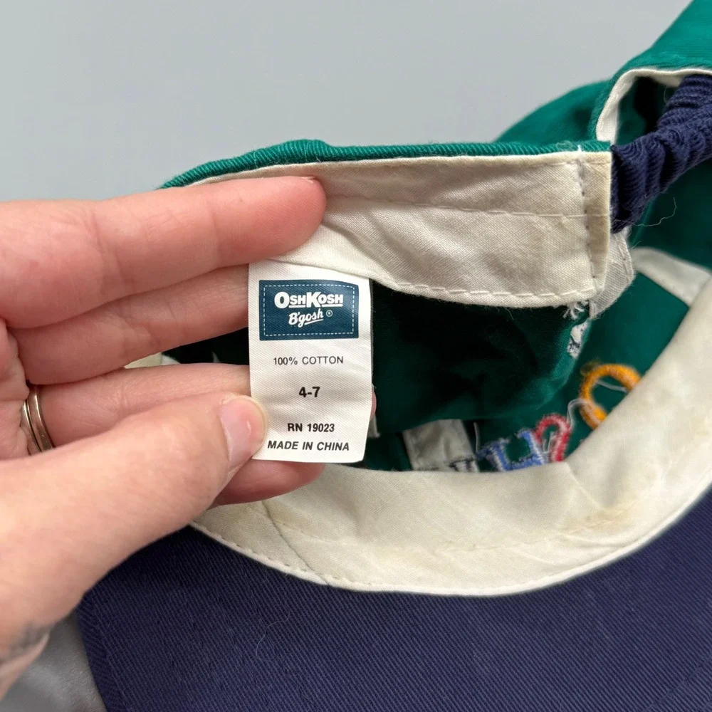Vtg OshKosh B'gosh Kids Green Navy Blue Multi Color Logo Baseball Cap Size 4-7
